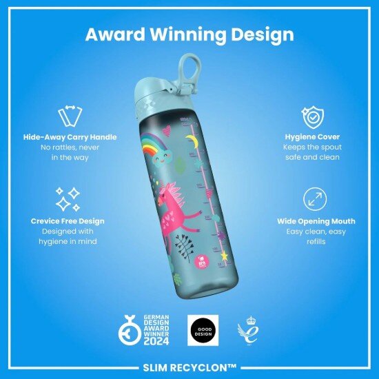 Ion8 Детска бутилка за вода SLIM recyclon 500 мл Blue Unicorns -