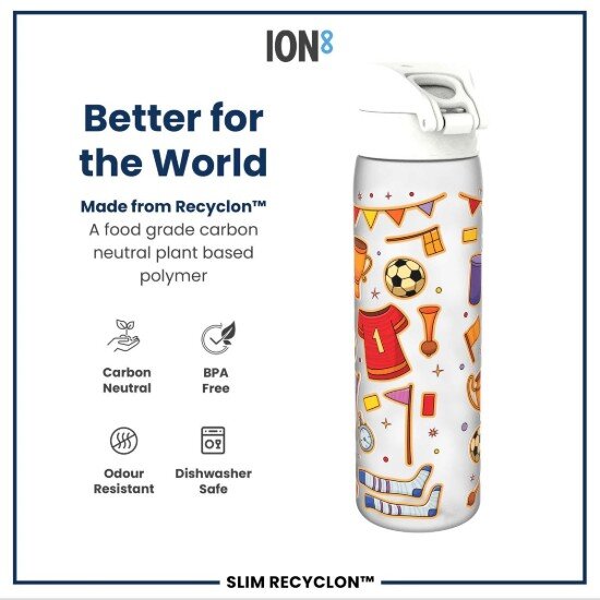Ion8 Детска бутилка за вода SLIM recyclon 500 мл Football -