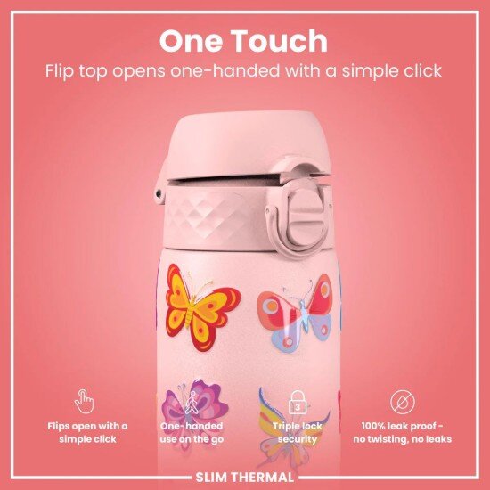Ion8 SLIM бутилка за вода неръждаема стомана 500 ml Butterfly -