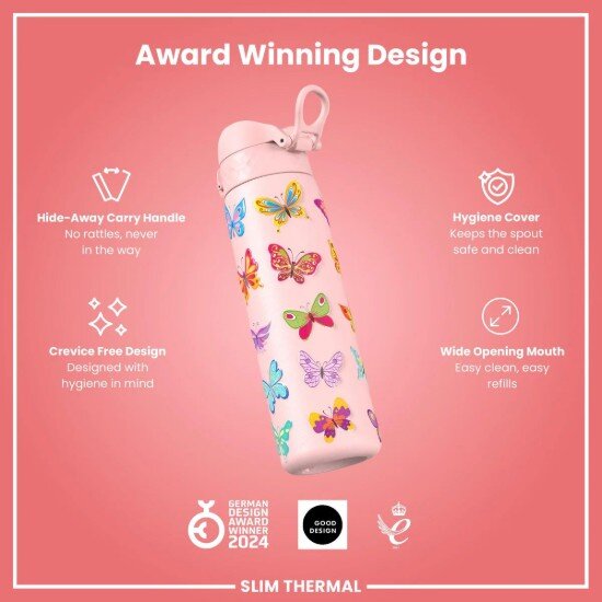 Ion8 SLIM бутилка за вода неръждаема стомана 500 ml Butterfly -