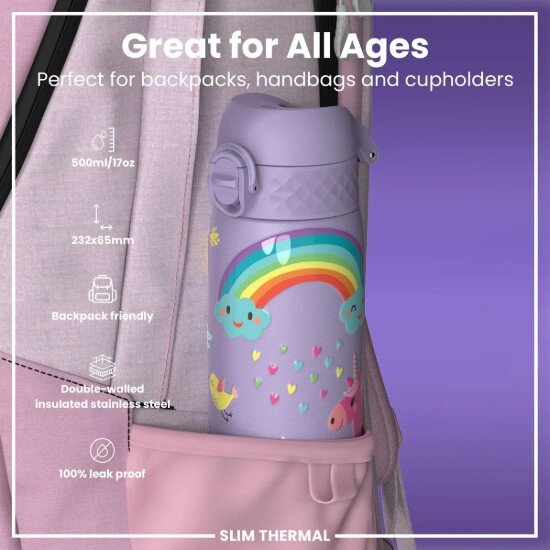 Ion8 SLIM бутилка за вода неръждаема стомана 500 ml Unicorns Periwinkle