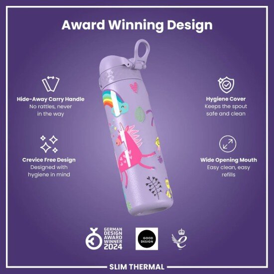 Ion8 SLIM бутилка за вода неръждаема стомана 500 ml Unicorns Periwinkle