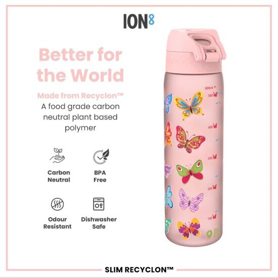 Ion8 SLIM детска бутилка за вода recyclon 500 мл Butterfly -