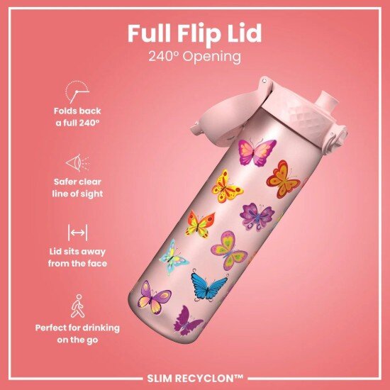 Ion8 SLIM детска бутилка за вода recyclon 500 мл Butterfly -