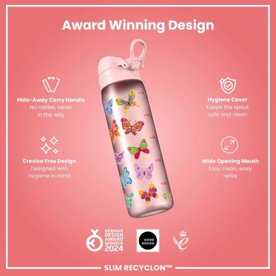 Ion8 SLIM детска бутилка за вода recyclon 500 мл Butterfly -