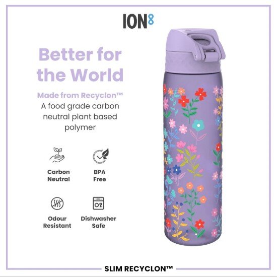 Ion8 SLIM детска бутилка за вода рециклон 500 мл Ditsy Floral -