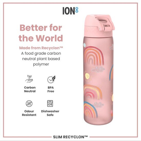 Ion8 SLIM детска бутилка за вода рециклон 500 мл Rainbows -