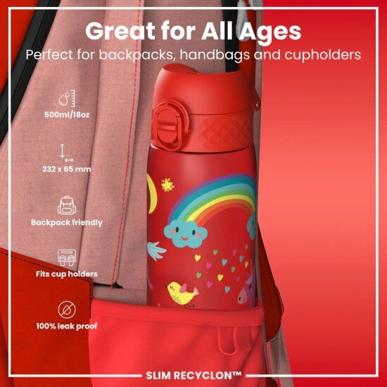 Ion8 SLIM детска бутилка за вода рециклон 500 мл Red Unicorns -