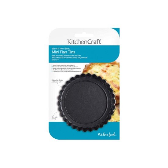 Kitchen Craft Комплект от 4 форми за печене на мини тарти стомана 10 см - Kitchen