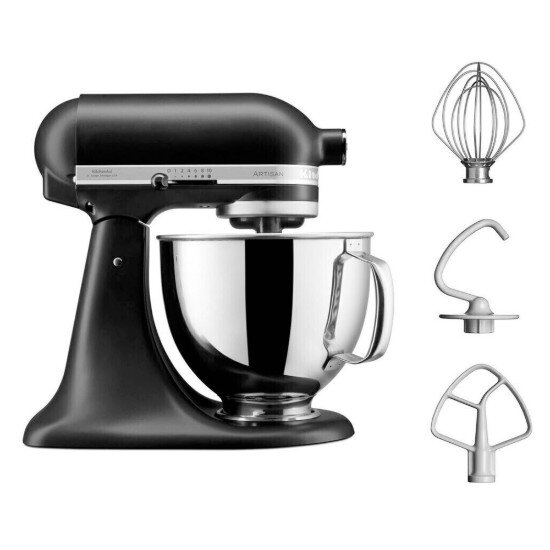 KitchenAid Стационарен миксер "Artisan" с купа 48 л модел 125 "Matte Black" -