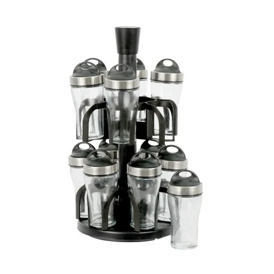 KitchenShop Комплект от 12 контейнера за подправки изработени от стъкло с металн