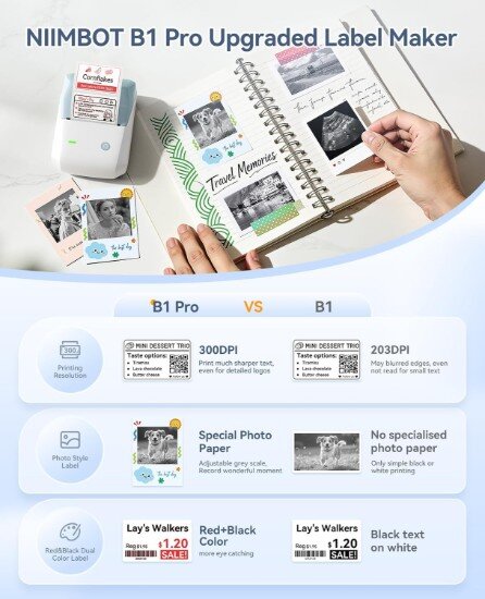 Niimbot Преносим термопринтер за етикети модел B1 PRO Light Blue -