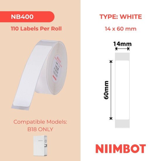 Niimbot Ролка с етикети N1 14x60 мм 110 бр./ролка бели -