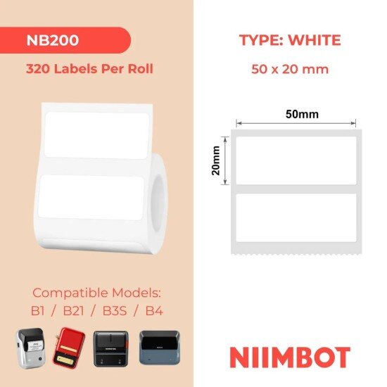 Niimbot Ролка самозалепващи термоетикети 50 x 20 мм 320 бр./ролка бели - NI