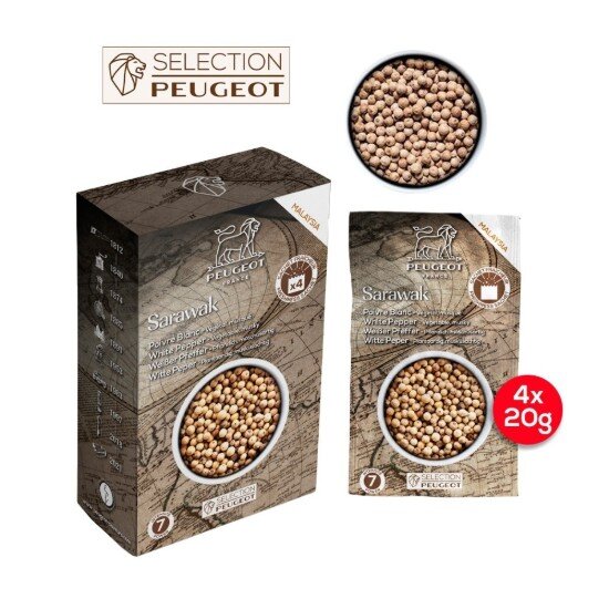 Peugeot Комплект 4 пакетчета бял пипер на зърна 4 × 20гр Sarawak Spices -