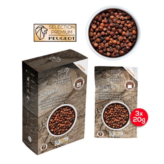 Peugeot Комплект от 3 сашета Кампот Червен пипер 3 × 20гр "SPICES" -