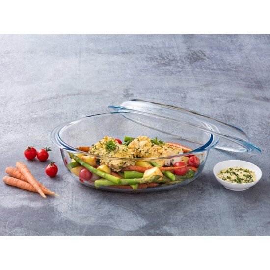 pyrex Овална чиния с капак изработена от термоустойчиво стъкло 31 л + 1 л