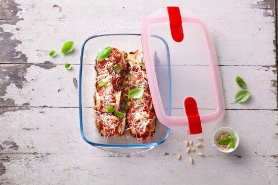 pyrex Правоъгълен контейнер за храна с капак топлоустойчиво стъкло 23x15c