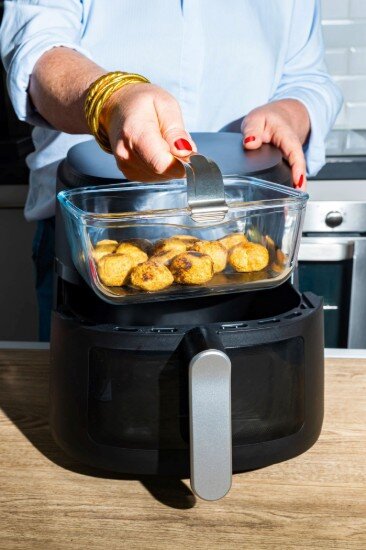 pyrex Съд за фритюрник с горещ въздух с подвижна дръжка термоустойчиво стъ