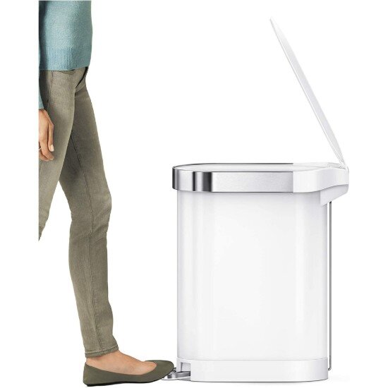 SimpleHuman Кошче за боклук с педали 45 L Slim White Steel -