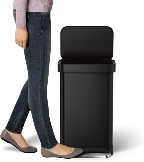 SimpleHuman Правоъгълен кош за боклук 45 л с педал Matte Black -