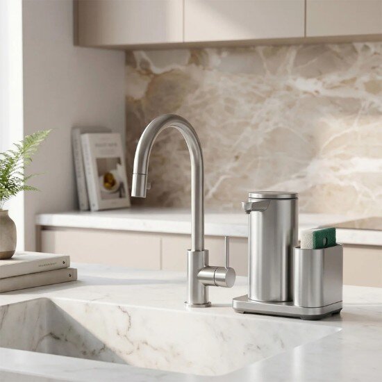 SimpleHuman Сензорен дозатор с държач за гъба 266 мл неръждаема стомана Brushed
