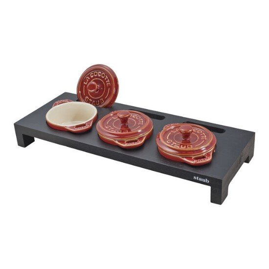Staub Дървена стойка за 3 мини кокота -