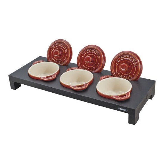 Staub Дървена стойка за 3 мини кокота -