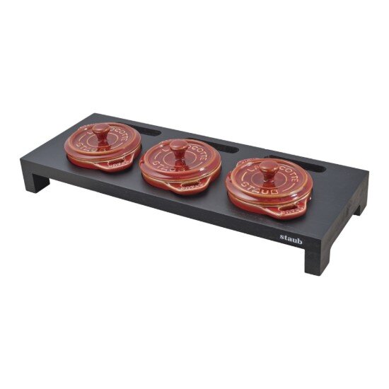 Staub Дървена стойка за 3 мини кокота -