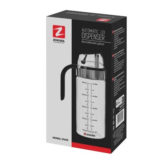 Zokura Бутилка диспенсър с автоматична капачка боросиликатно стъкло 450 ml