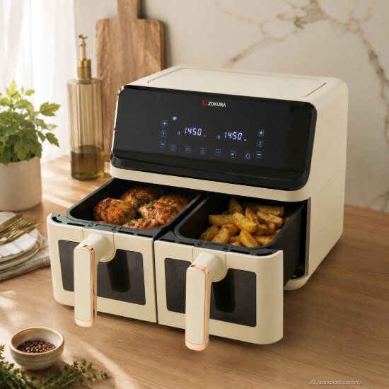 Zokura Двоен фритюрник 8 л 1350 + 1350 W бежов -