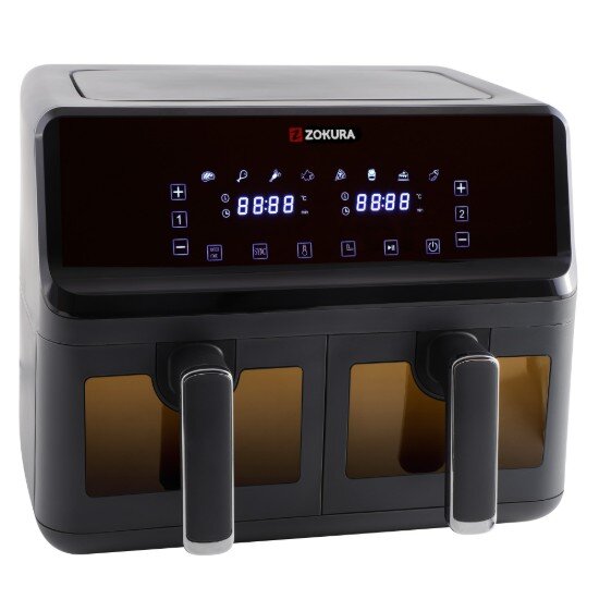 Zokura Двоен фритюрник с горещ въздух 8 л 1350+1350 W тъмно сив -