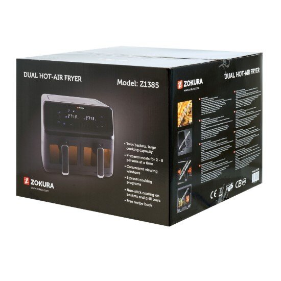 Zokura Двоен фритюрник с горещ въздух 8 л 1350+1350 W тъмно сив -