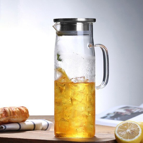Zokura Стъклена гарафа с капак от неръждаема стомана 1.2L -