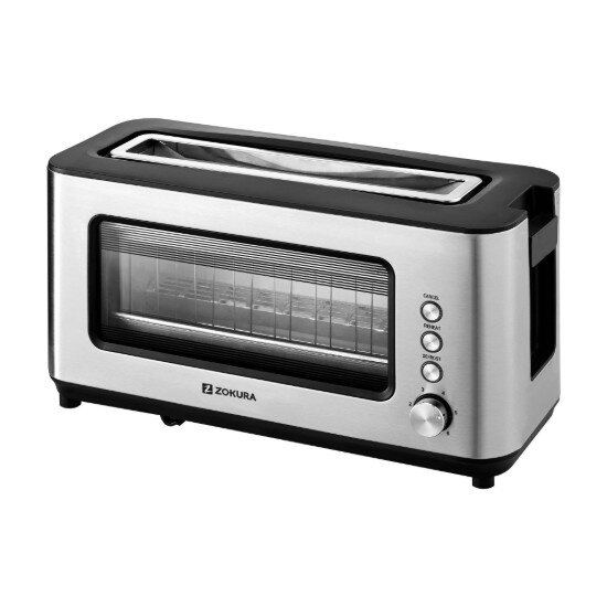 Zokura Тостер с 2 слота със стъклен прозорец 1200 W -