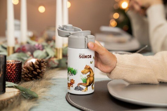 Zwilling Детска бутилка за пиене неръждаема стомана 350мл "Dinos" White-Gre