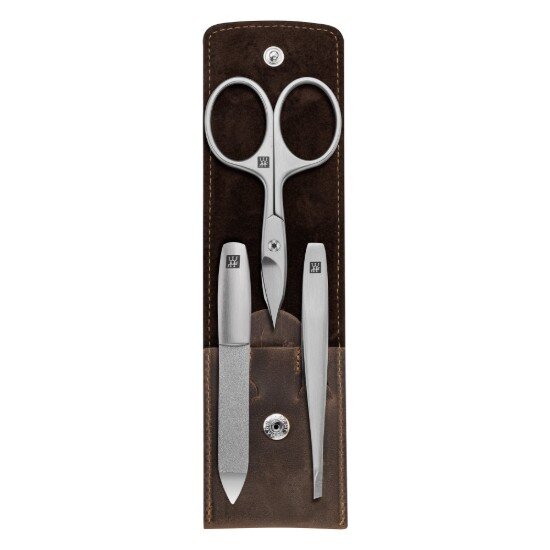 Zwilling Комплект за маникюр 3 части неръждаема стомана кафяв кожен калъф P