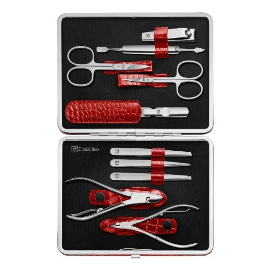 Zwilling Комплект за маникюр от 10 части кожен портфейл Червен - Cla