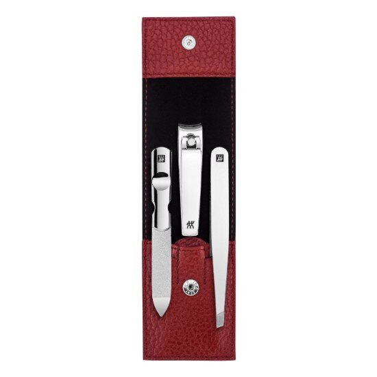 Zwilling Комплект за маникюр от 3 части кожен калъф с телчета червен - Zwilli