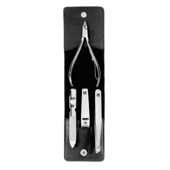 Zwilling Комплект за маникюр от 4 части неръждаема стомана кожен калъф черен