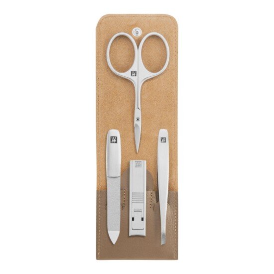 Zwilling Комплект за маникюр от 4 части неръждаема стомана сив кожен калъф P