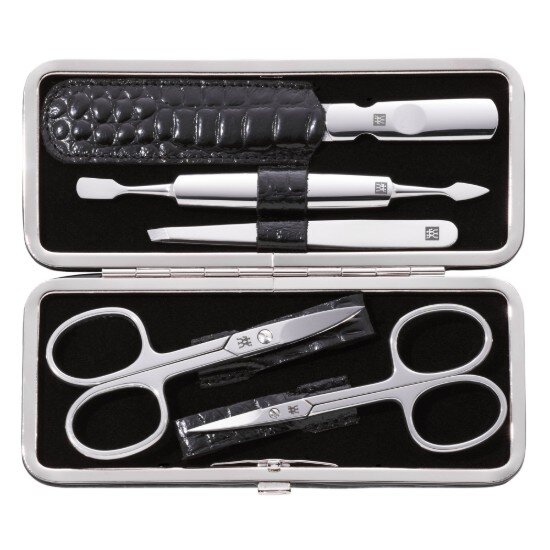 Zwilling Комплект за маникюр от 5 части неръждаема стомана кожен калъф черен