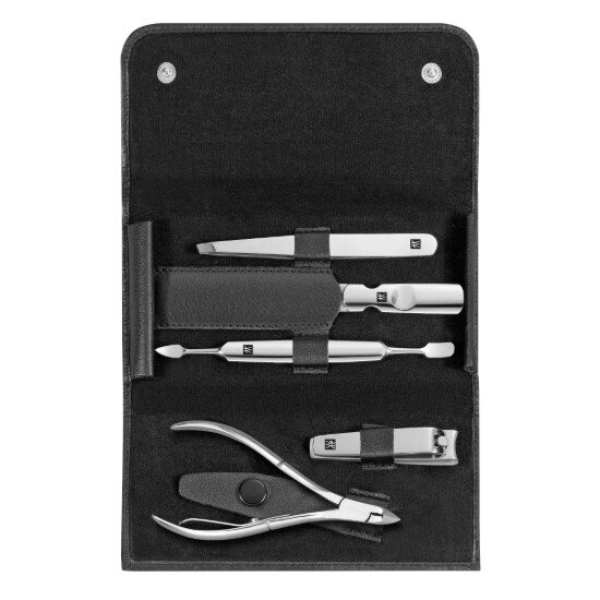 Zwilling Комплект за маникюр от 5 части неръждаема стомана кожен калъф черен