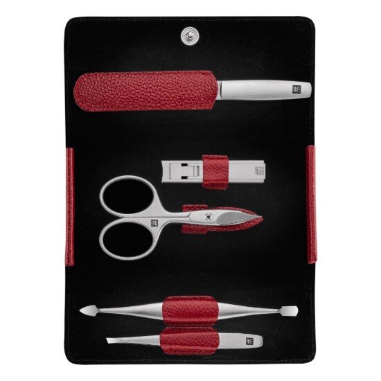 Zwilling Комплект за маникюр от 5 части сатенирана неръждаема стомана червен