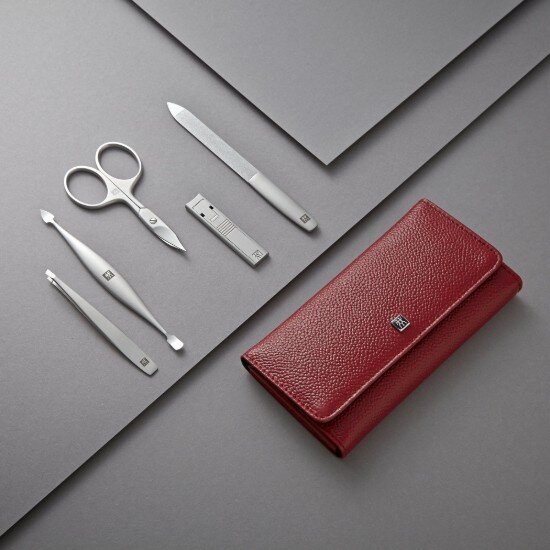 Zwilling Комплект за маникюр от 5 части сатенирана неръждаема стомана червен