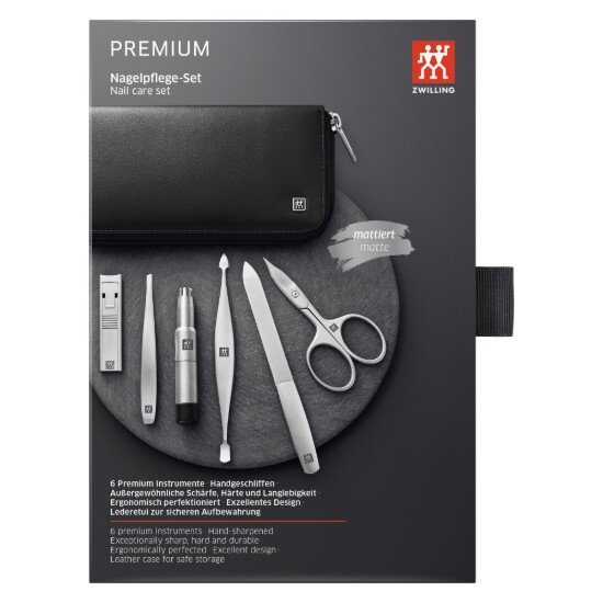 Zwilling Комплект за маникюр от 6 части кожен портфейл черен PREMIUM - Zwill