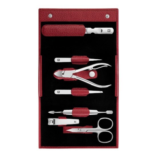 Zwilling Комплект за маникюр от 7 части кожен портфейл с телчета червен - Zwi