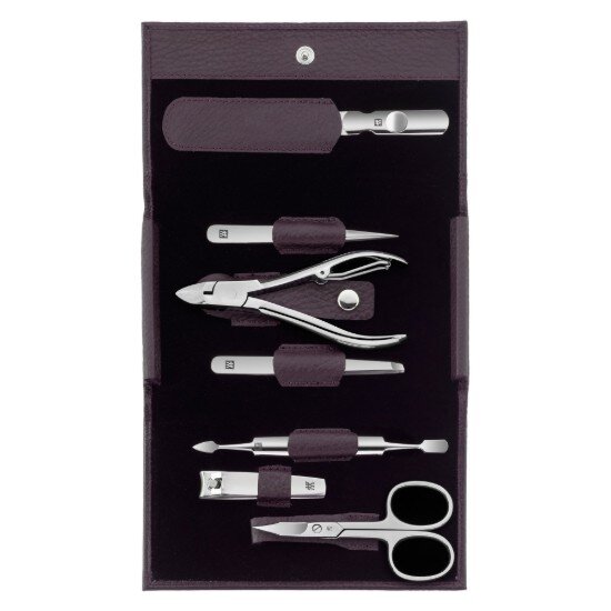 Zwilling Комплект за маникюр от 7 части неръждаема стомана лилав кожен калъф
