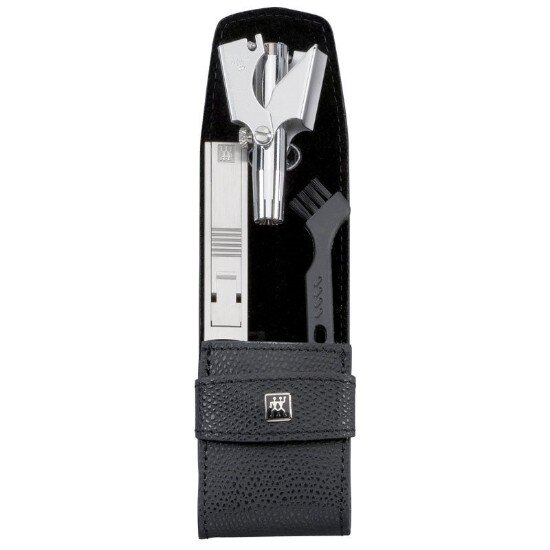 Zwilling Комплект за оформяне на коса и нокти от 3 части в черен кожен калъф
