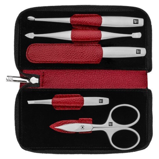 Zwilling Сатениран комплект от неръждаема стомана от 5 части червен -